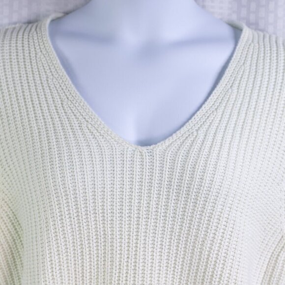 Rachel Zoe Size XL white vneck open knit sleeve long sleeve sweater V-Neck Knit - Picture 2 of 8